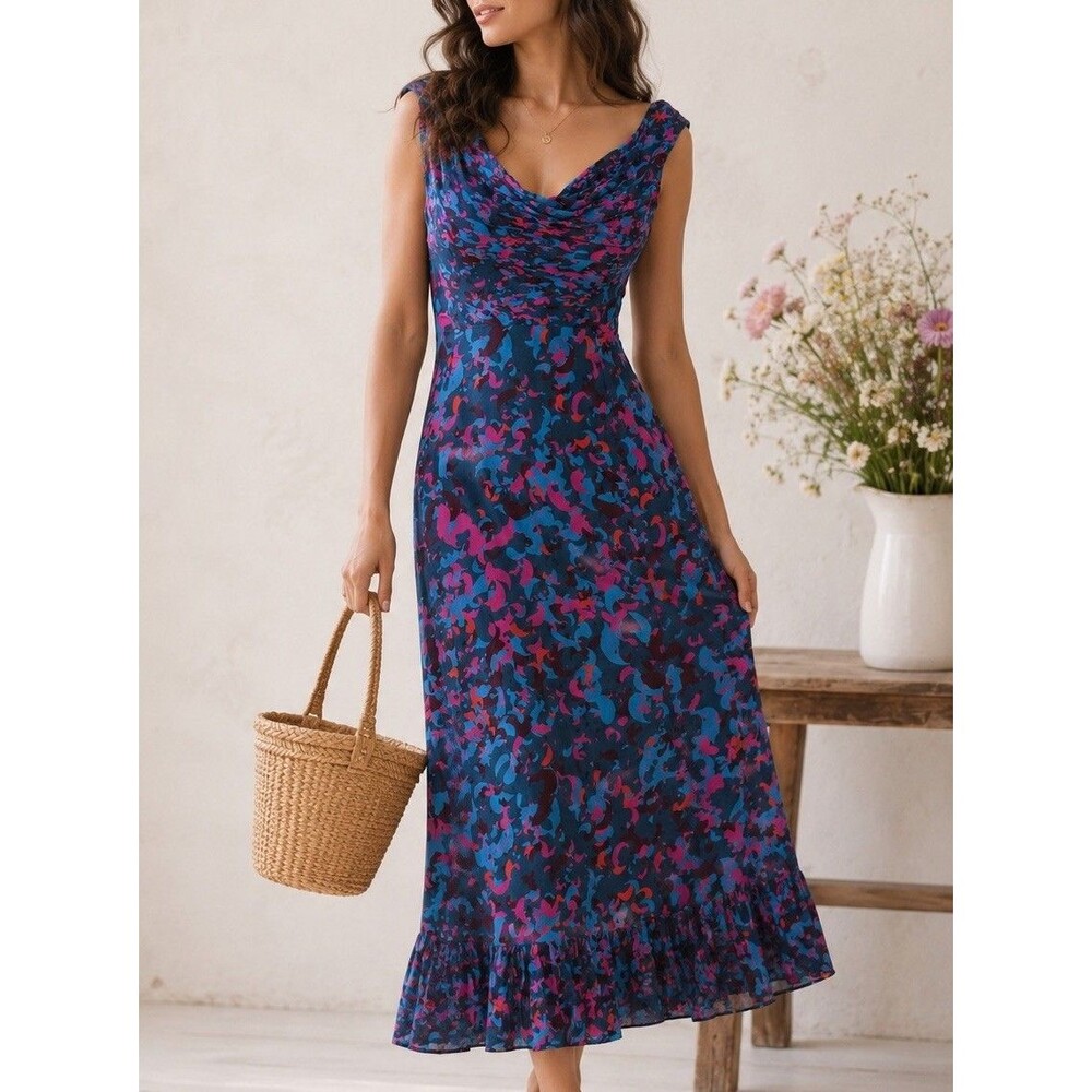 Conditions Apply Printed Cowl Neck Dress Size US 0 / UK 4 Floral Cottage NWT